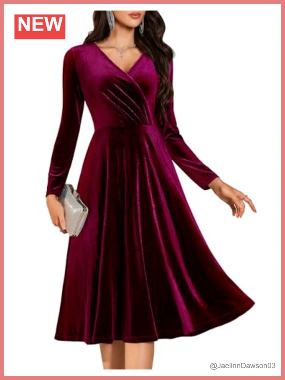 Velvet Formal Wedding Guest Dress Long Sleeve Midi A-Line Winter Cocktail